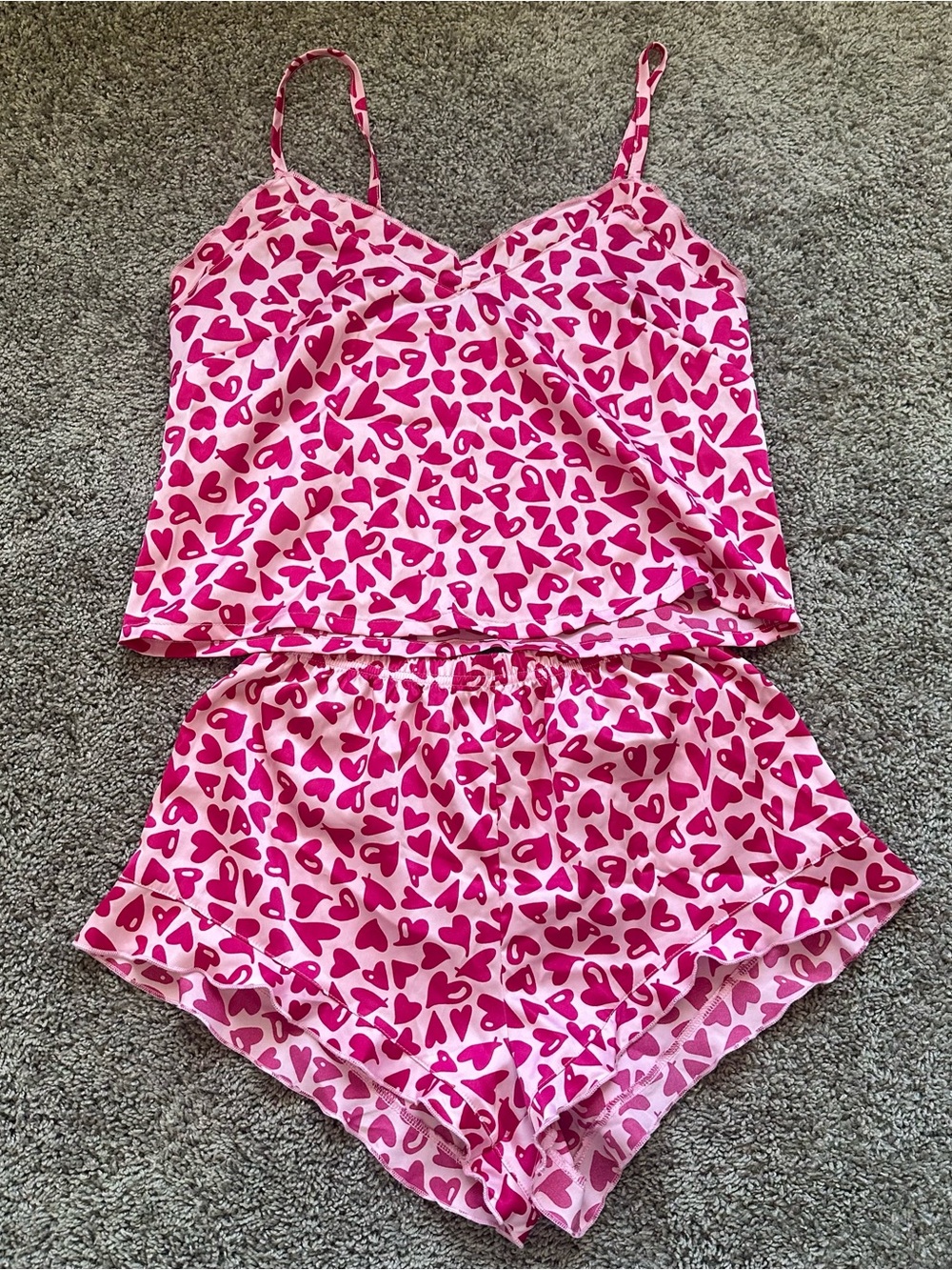 Colsie Pink Heart-Print Cami & Short Sleep Set
